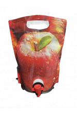 pouch with dispensing tap and red apple print
