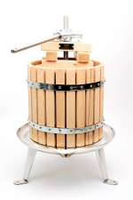 12 litre cider press with spindle mechanism, birch wood cage and stainless steel banding