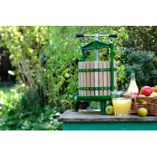 green cross beam press on table with apple juice