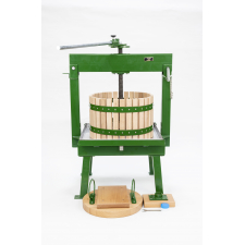 20 litre cider press painted green with solid wood press cage.
