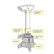 Technical drawing of Speidel mill with parts labelled.