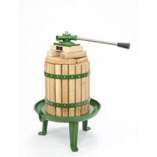 Small solid iron cider press painted green.