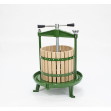 12 litre cross beam press painted green with solid wood press cage.