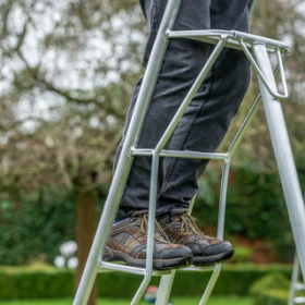 Close up of Platform in use on Henchman  Tripod Ladder