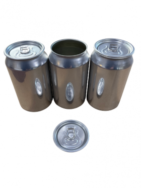Three silver aluminium cans with lids (unsealed)